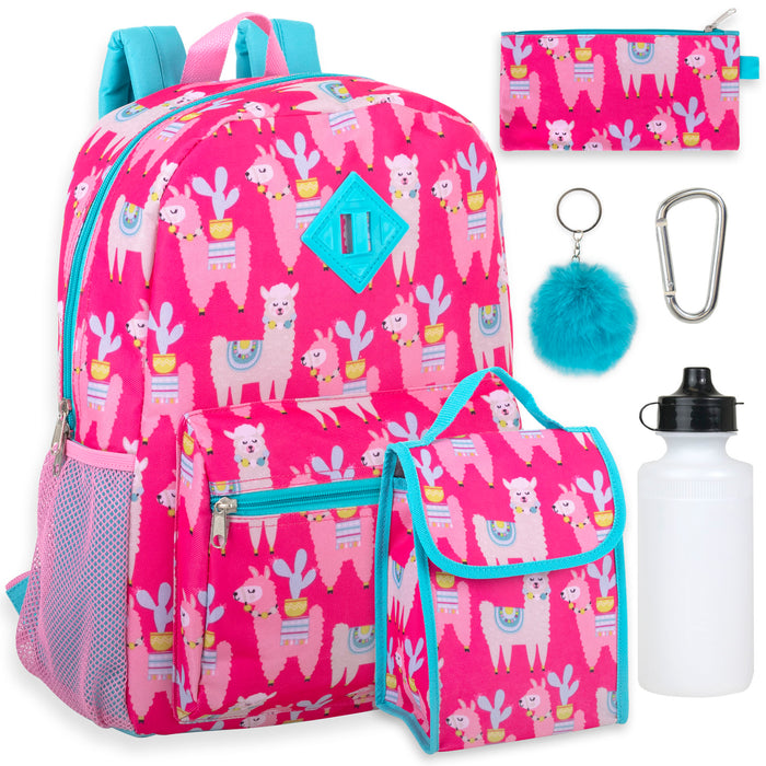 6 In 1 Themed 16 Inch Backpack With Lunch Bag, Water Bottle, Clip, Key Chain & Pencil Case - BagsInBulk.com