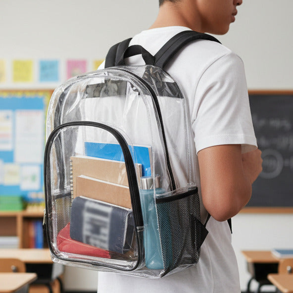 Deluxe 17 Inch Clear Backpack with Side Pockets