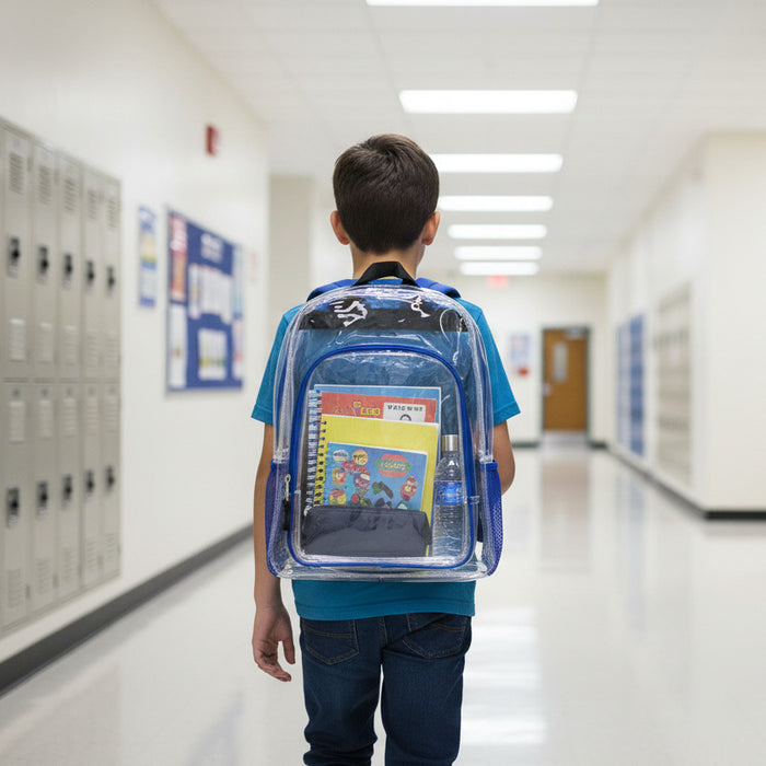 Deluxe 17 Inch Clear Backpack with Side Pockets