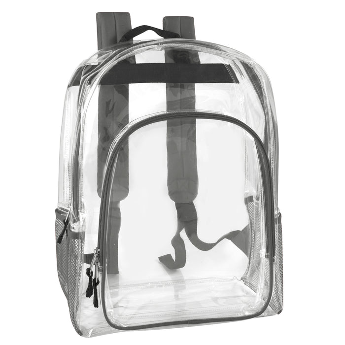 Deluxe 17 Inch Clear Backpack with Side Pockets Grey