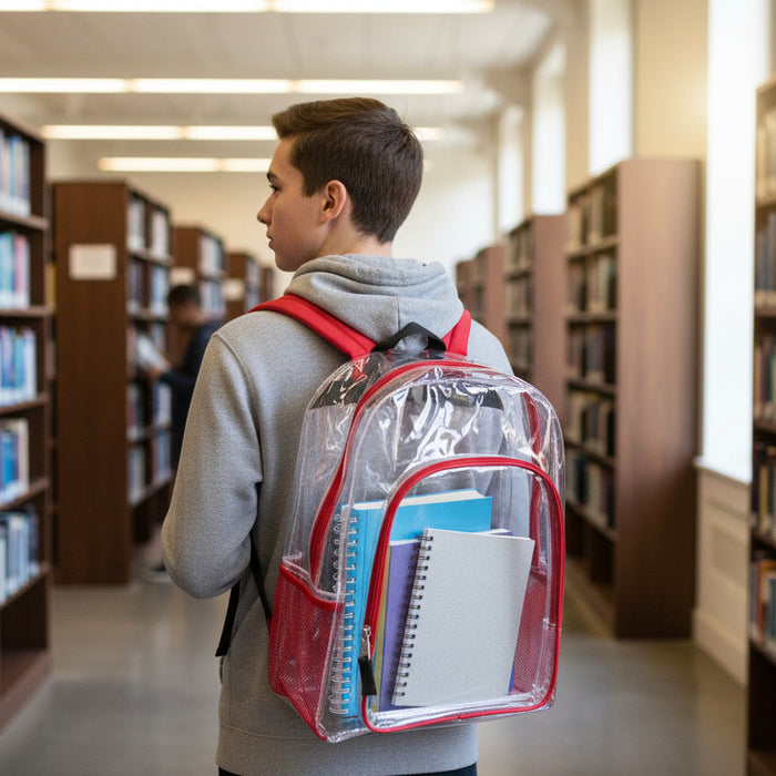 Deluxe 17 Inch Clear Backpack with Side Pockets