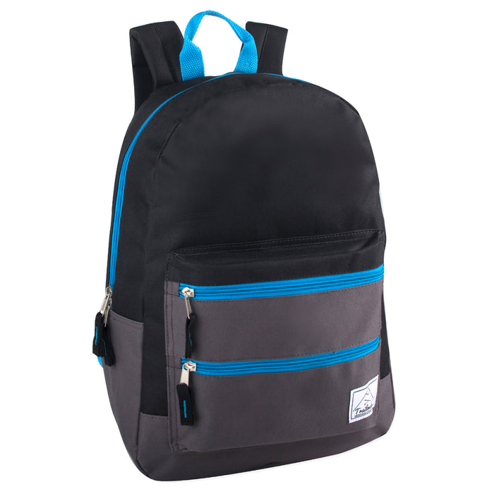 17 Inch Double Front Zippered Pocket Backpack - BagsInBulk.com