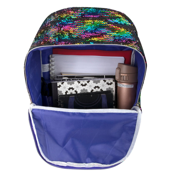 Mini 14 Inch Purple Rainbow Sequin Backpack - BagsInBulk.com