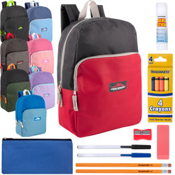15-inch Backpack with 12-Piece School Supplies Kit - 8 Colors - BagsInBulk.com