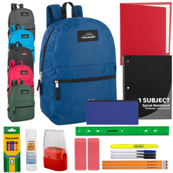 17" Classic Backpack with 20-Piece School Supply Kit - 6 Colors - BagsInBulk.com