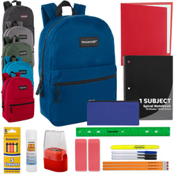 17-Inch Classic Backpack with 20-Piece School Supply Kit - 6 Colors - BagsInBulk.com