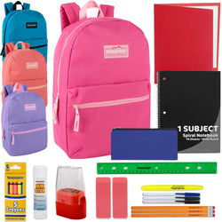 17-Inch Classic Backpack with 20-Piece School Supply Kit - Girls Colors - BagsInBulk.com