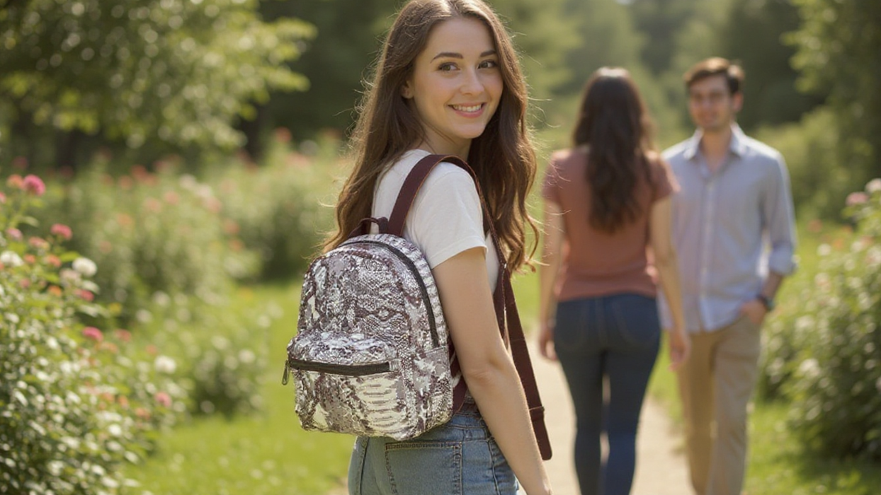 Mini Backpack 10 Inch Snake Skin Vinyl With Front Zipper Pocket - BagsInBulk.com