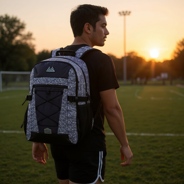 19-inch Mountain Edge Heather Bungee Cord Backpack w Padded Laptop Section - BagsInBulk.com