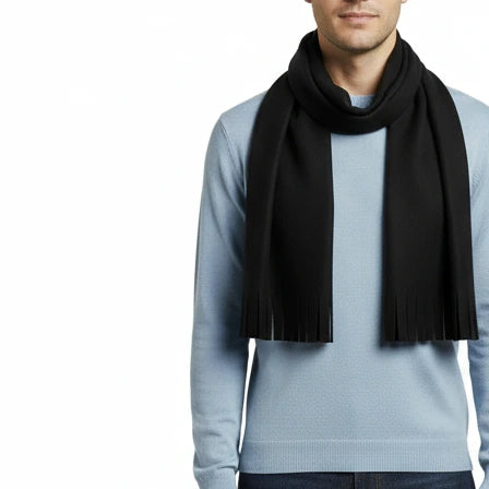 Adult Fleece Scarves 60" x 8" with Fringe - Black Only - BagsInBulk.com