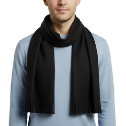 Adult Fleece Scarves 60" x 8" with Fringe - Black Only - BagsInBulk.com