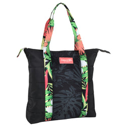 Quilted Printed Tote Bag - Black - BagsInBulk.com