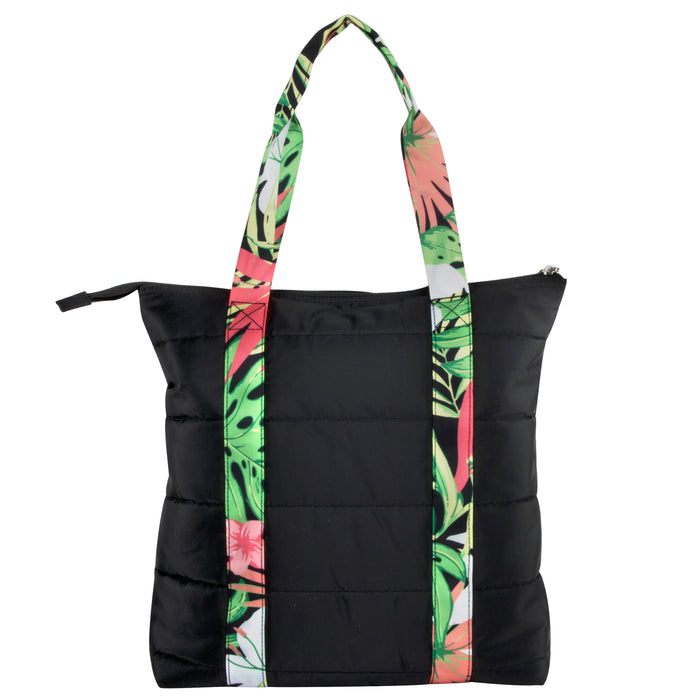 Quilted Printed Tote Bag - Black - BagsInBulk.com