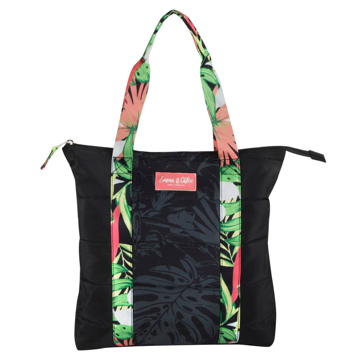 Quilted Printed Tote Bag - Black - BagsInBulk.com