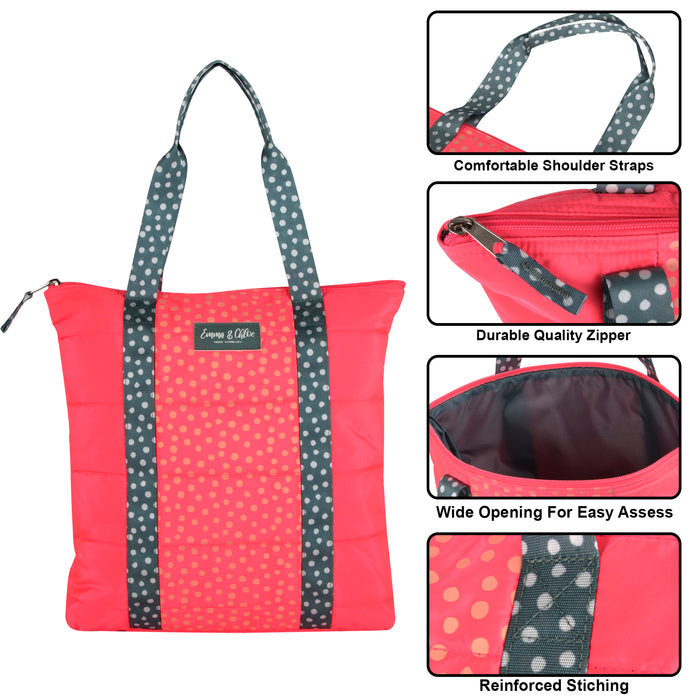 Quilted Poka Dot Printed Tote Bag - BagsInBulk.com