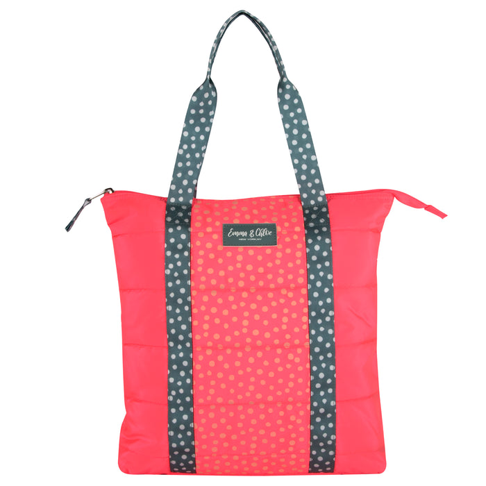 Quilted Poka Dot Printed Tote Bag - BagsInBulk.com