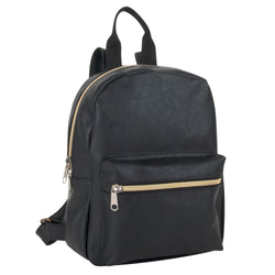 Mini Backpack 10 Inch Black Vinyl With Front Zipper Pocket - BagsInBulk.com