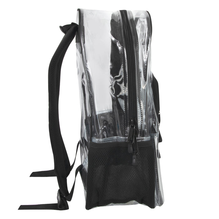 18-Inch Clear Backpack with Side Mesh Pockets & Reflective Patch - Black