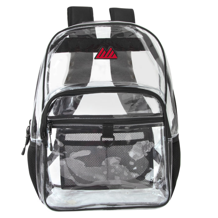 18-Inch Clear Backpack with Side Mesh Pockets & Reflective Patch - Black