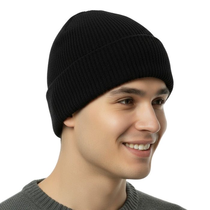 Adult Winter Knit Hat Beanie – Black Only - BagsInBulk.com