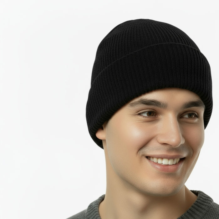 Adult Winter Knit Hat Beanie – Black Only - BagsInBulk.com