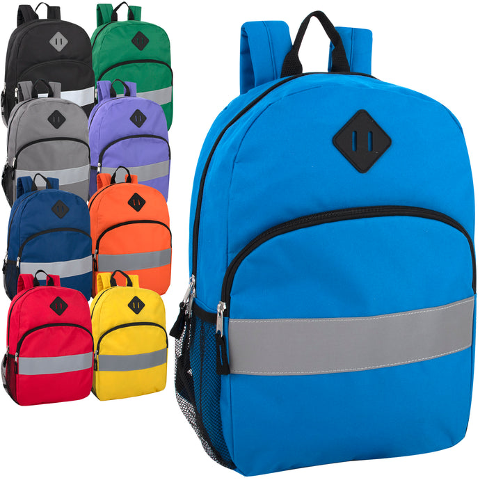 Wholesale Safety Reflective 17 Inch Backpack With Side Pocket - BagsInBulk.com