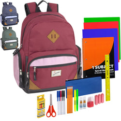 19" Duo Compartment Backpack with 30-Piece School Supply Kit - 3 Colors - BagsInBulk.com