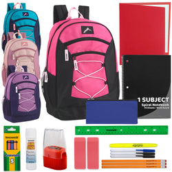 18 Inch Bungee Backpack with 20-Piece Supply Kit - Girls - BagsInBulk.com