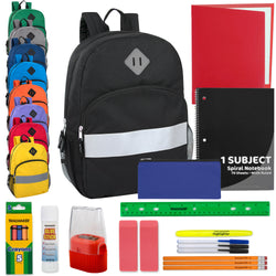 17" Safety Reflective Backpack with 20-Piece School Supplies Kit - 8 Colors - BagsInBulk.com