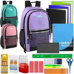 18" Multi-Pocket Reflective Backpack with 30-Piece School Supply Kit - Girls - BagsInBulk.com