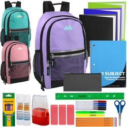 18" Multi-Pocket Reflective Backpack with 30-Piece School Supply Kit - Girls - BagsInBulk.com