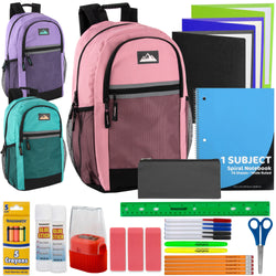 18" Multi-Pocket Reflective Backpack with 30-Piece School Supply Kit - Girls - BagsInBulk.com