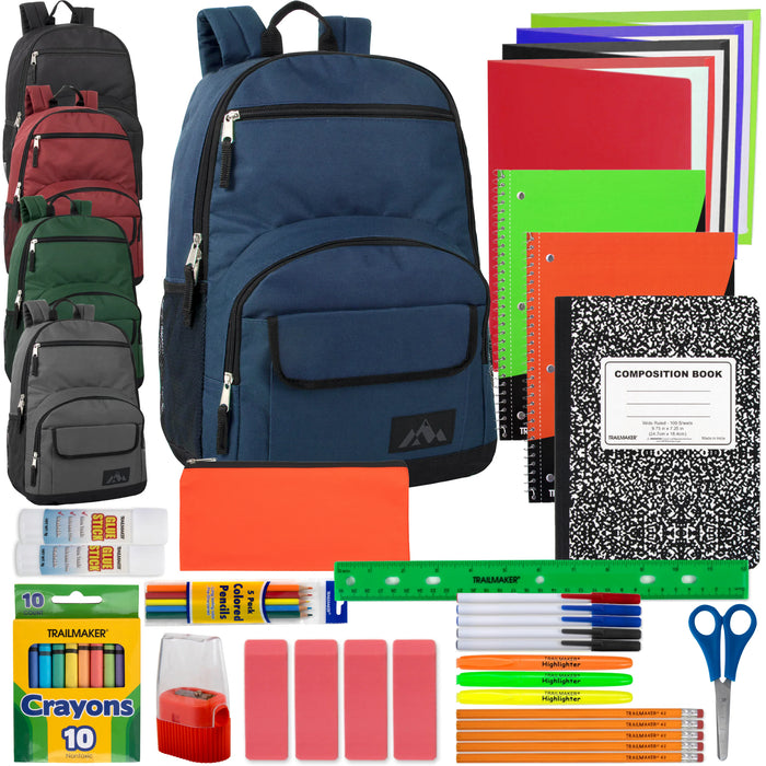 18-Inch Multi Pocket Function Backpack with 45-Piece School Supply Kit - 5 Colors