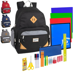 19" Duo Compartment Backpack with 30-Piece School Supply Kit - 4 Colors - BagsInBulk.com