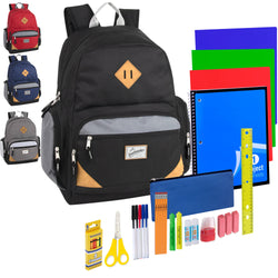 19" Duo Compartment Backpack with 30-Piece School Supply Kit - 4 Colors - BagsInBulk.com