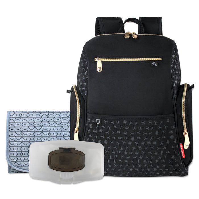 Fisher Price Gemma Fast Finder Diaper Backpack  + Changing Pad - Black