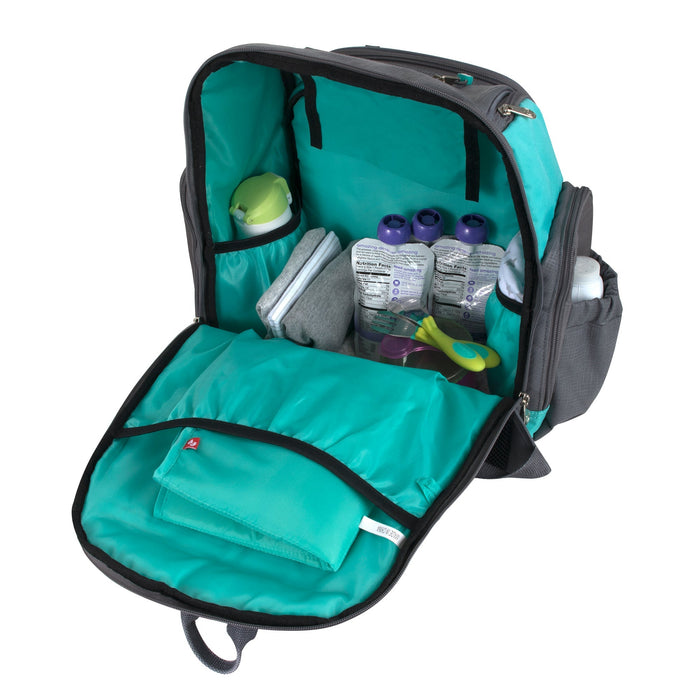 Fisher-Price Fastfinder Multi-Pocket Diaper Bag Backpack  -Teal & Grey - BagsInBulk.com