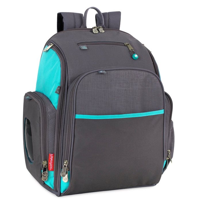 Fisher-Price Fastfinder Multi-Pocket Diaper Bag Backpack with Matching Changing Pad, Baby Wipes Dispenser Pocket, Insulated Bottle Pocket -Teal & Grey - BagsInBulk.com