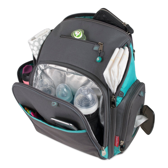 Fisher-Price Fastfinder Multi-Pocket Diaper Bag Backpack  -Teal & Grey - BagsInBulk.com