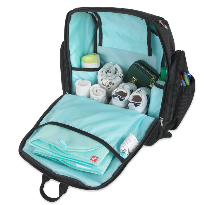 Fisher-Price Fastfinder Multi-Pocket Diaper Bag Backpack with Matching Changing Pad, Baby Wipes Dispenser Pocket, Insulated Bottle Pocket - Black - BagsInBulk.com