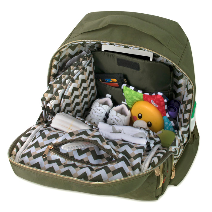 Fisher-Price Signature Morgan Backpack Diaper Bag - 	Olive - BagsInBulk.com