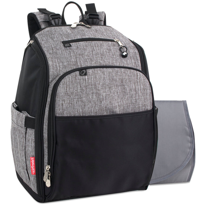 Fisher-Price Fastfinder Multi-Pocket Diaper Bag Backpack - Heather Grey - BagsInBulk.com