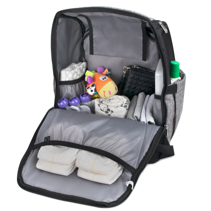 Fisher-Price Fastfinder Multi-Pocket Diaper Bag Backpack with Matching Changing Pad, Baby Wipes Dispenser Pocket, Insulated Bottle Pocket - Heather Grey - BagsInBulk.com