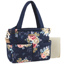 Baby Essentials Quilted Floral Diaper Bag Tote- Navy - BagsInBulk.com