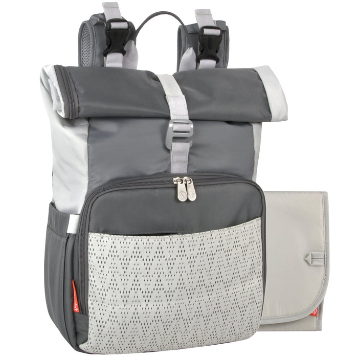 Fisher Price Roll Top Maverick Backpack Diaper Bags - Two Tone Grey - BagsInBulk.com