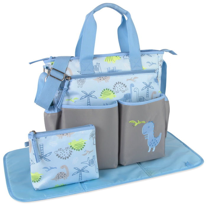 Baby Essentials 3 In 1 Blue Dino Themed Diaper Bag - BagsInBulk.com