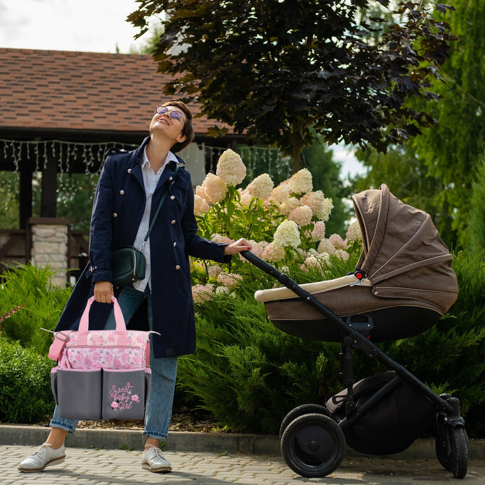 Baby Essentials 3-in-1 Diaper Bag Set - Pink Baby Girl Themed - BagsInBulk.com