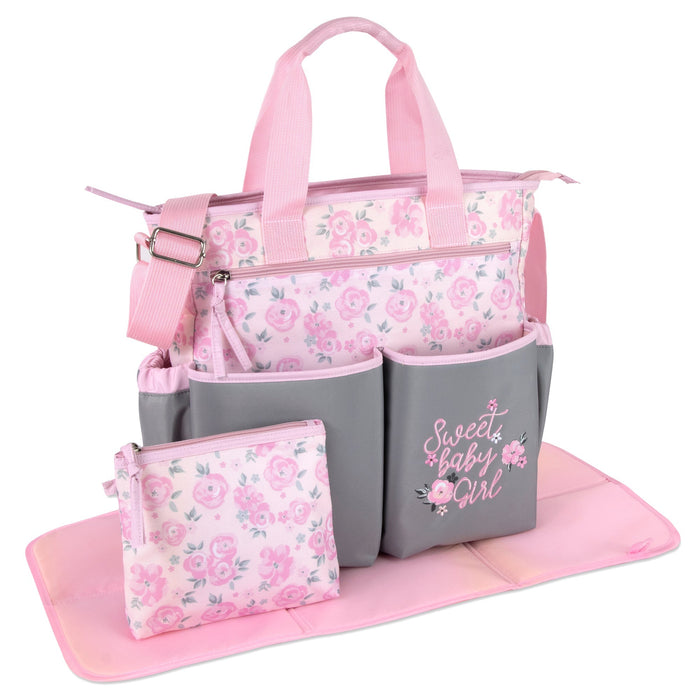 Baby Essentials 3 In 1 Pink Baby Girl Themed Diaper Bag - BagsInBulk.com