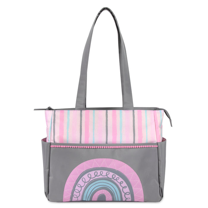 Baby Essentials Diaper Bag Tote 5 Piece Set Pink Rainbow Themed - BagsInBulk.com