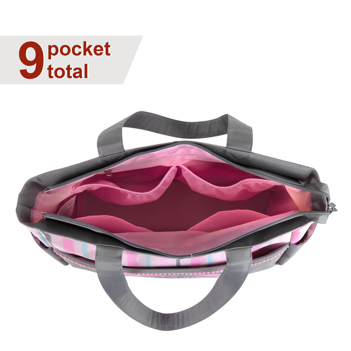 Baby Essentials Diaper Bag Tote 5 Piece Set Pink Rainbow Themed - BagsInBulk.com